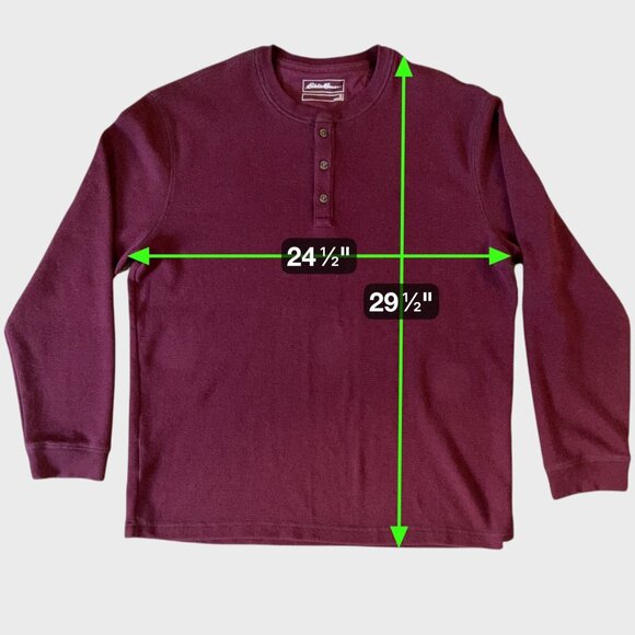 Eddie Bauer Waffle-Knit Henley Shirt Red Men's Size XL Thermal Long-Sleeve - Picture 11 of 11